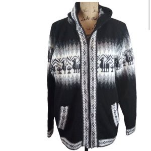Icelandic Fair Isle Llama Zip Front Cardigan Sweater N671